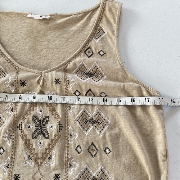J Jill Aztec Geometrical Embroidered V-Neck Slub Cotton Sleeveless Tank Top Soft - Picture 9 of 14